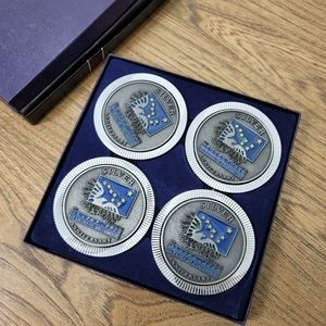 Alaska Silver anniversary 4 piece coaster set, heavy 6 oz metal coasters